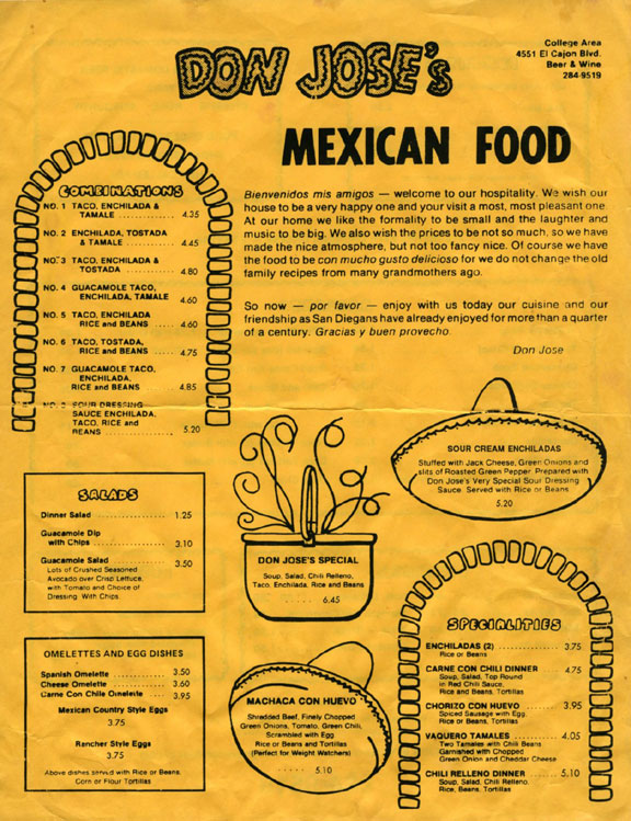 jose's mexican restaurant menu
